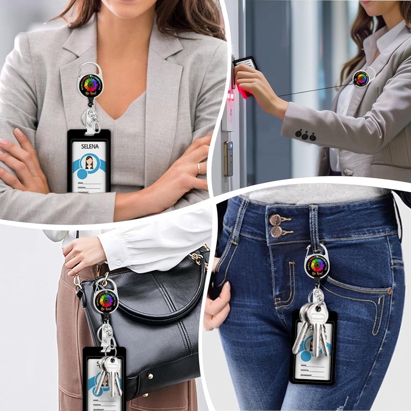 GIANCOMICS Be Kind Lanyards for Id Badges, ID Badge Holder with Lanyard Badge Reel Retractable, Flower Teacher Lanyard with ID Holder Keychain Clip Name Tag ID Card Holder for Women Work Office Gift - Image 3